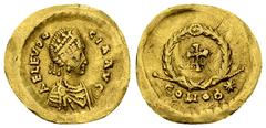Ancient Coins Aelia Eudocia AV Tremissis, very rare Theodosisus II for Aelia Eudocia, 423-460 AD. AV Tremissis (14 mm, 1.36 g), Constantinople, 423-442. Obv. AEL EVDOCIA AVG, Draped bust to right, wea