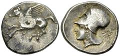 Corinth AR Stater, c. 405-345 BC Corinthia, Corinth. AR Stater (21-23 mm, 8.51 g), c. 405-345 BC. Obv. Pegasos flying left, koppa below. Rev. Helmeted head of Athena to left, palmette behind. Pegasi 1
