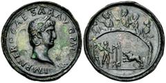 Nero AE Contorniate In the name of Nero (54-68 AD). AE contorniate (40 mm, 23.63 g), Rome, struck in the late 4th century. Obv. IMP NERO CAESAR AVG P MAX, Laureate head of Nero to right. Rev.The circl