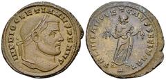 Diocletianus AE Nummus, Carthage Diocletianus (284-305 AD). AE Nummus (27-29 mm, 9.37 g), Carthage, 298/299 AD. Obv. IMP DIOCLETIANVS P F AVG, Laureate head to right. Rev. SALVIS AVGG ET CAESS FEL KAR