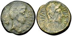 Octavian, with Divus Iulius Caesar, barbarous imitation Octavian, with Divus Julius Caesar. Barbarous imitation. AE Sestertius (30 mm, 10.88 g), after 38 BC. Obv. CAESAR DIVI F, Bare head of Octavian 