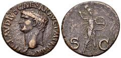 Claudius AE As, Minerva reverse Claudius (41-54 AD). AE As (27 mm, 11.61 g), Rome. Obv. TI CLAVDIVS CAESAR AVG P M TR P IMP P P, bare head to left. Rev. Minerva advancing right with spear and shield. 