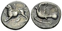 Sikyon AR Triobol, c. 330/20-280 BC Sikyonia, Sikyon. AR Triobol (15-16 mm, 2.64 g), c. 330/20-280 BC. Obv. Chimaera standing left, raising forepaw; ΣE below. Rev. Dove flying left; I above tail. BCD 