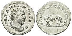 Philippus I AR Antoninianus, Lupa Romana reverse Philippus I Arabs (244-249 AD). AR Antoninianus (22 mm, 4.41 g), Rome, 248. Obv. IMP PHILIPPVS AVG, Radiate, draped and cuirassed bust to right. Rev. S
