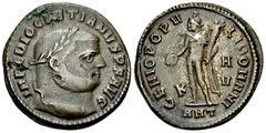 Diocletianus AE Nummus, Antioch Diocletianus (284-305 AD). AE Nummus (27 mm, 9.36 g), Antioch, c. 300-301. Obv. IMP C DIOCLETIANVS P F AVG, Laureate head to right. Rev. GENIP POPVLI ROMANI, Genius sta