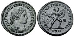 Constantinus I AE Nummus, Trier Constantine I (306-337 AD). AE Nummus (27 mm, 6.74 g). Trier, 1st officina, AD 307-308. Obv. IMP CONSTANTINVS P F AVG, Laureate and cuirassed bust to. right. Rev. MARTI