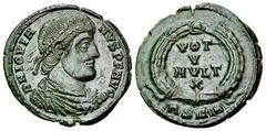 Iovianus AE Nummus, Sirmium Iovianus (363-364 AD). AE Nummus (21 mm, 3.03 g), Sirmium. Obv. D N IOVIANVS P F AVG, Diademed, draped and cuirassed bust to right. Rev. VOT / V / MVLT / X in four lines wi