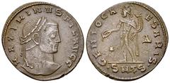 Maximinus II Daia AE Nummus, Thessalonica Maximinus II Daia (310-313 AD). AE Nummus (24-26 mm, 5.94 g), Thessalonica. Obv. MAXIMINVS FIL AVGG, Laureate head to right. Rev. GENIO CAESARIS, Genius stand