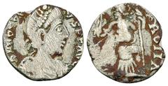 Vandals, AR Siliqua Vandals. Pseudo-imperial coinage. AR Siliqua (15 mm, 1.55 g), c. 440-490 AD, in the name of Honorius (393-423 AD). Obv. D N HONO...VS..., pearl-diademed, draped and cuirassed bust 