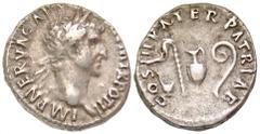 Roman Imperial Nerva. A.D. 96-98. AR denarius (18.1 mm, 3.22 g, 7 h). Rome mint, Struck Sept-Dec, A.D. 97. IMP NERVA CAES AVG P M TR POT II, laureate head of Nerva right / COS III PATER PATRIAE, pries