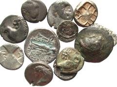 Lot of 13 Greek Silver Coins. 7-Thrace, Cherrsonesos (one holed), 1-celtic, 1-Mysia, Parium, 1-Lykaonia, Laranda, 1-Seleukid drachm, 1-Baktrian square drachm, and one unidentified. Fair-VF.  Ex- Dav