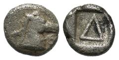 CORINTH. 375-300 BC. AR Diobol (0.91 gm). Head of horse / Delta (for diobol) in incuse square. BCD.35. Toned VF. Rare. [Est. $400.]