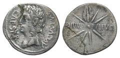 Augustus. 27 B.C.-A.D. 14 AR denarius (20.6 mm, 3.16 g, 7 h). Uncertain Spanish mint(Caesaraugusta?), Struck 19-18 B.C. CAESAR AVGVSTVS, laureate head left / DIVVS IVLIVS, eight-rayed comet with tail 