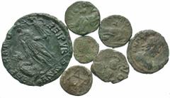 Lot of seven late Roman Æ, mostly nummi. Includes: Theodosius I. Æ2 // Æ nummi: Flavius Victor // Honorius // Valentinian III // Marcian // Leo I // Anastasius. Fine-VF for the types.  All group lot