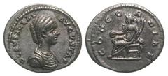 Plautilla, wife of Caracalla. AD 202-205. AR denarius (20.4 mm, 3.24 g, 11 h). Laodicea ad Mar mint, Struck A.D. 202. Scarce. PLAVTILLAE AVGVSTAE, draped bust right / CONCORDIAE, Caracalla seated left