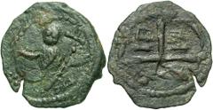 Crusader States, Principality of Antioch. Tancred. Regent, 1101-1103, 1104-1112. Æ follis (20 mm, 2.71 g). [PETRVS(?)], St. Peter standing facing, blessing with hand and holding long cross / Uncertain