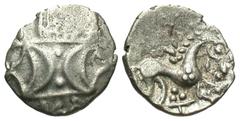 CELTIC BRITAIN, Iceni. Early Uninscribed Issues, Mid to Late I Century BC. AR Unit (1.22 gm). Double crescent emblem (of ECEN) / Celticized horse. S.436. V.752. Toned aVF. Ex Neubecker collection.