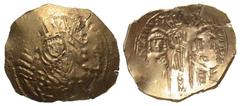 BYZANTINE EMPIRE. Andronikos II and Andronikos III Palaeologos, 1325-1334 AD. Gold Hyperpyron (2.73 gm). The Virgin amid city walls / Christ crowning emperors, all standing. S.2461. VF, usual weak spo