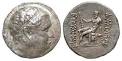 Graeco-Baktrian Kingdom. Euthydemos I. Ca. 230-200 B.C. AR tetradrachm (27.1 mm, 15.73 g, 11 h). Mint B "Bactra", Struck 206-200 B.C. Diademed head right, with youthful features / BAΣIΛEΩΣ EYΘYΔHMOY, 