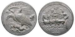 Sicily, Agrigentum. 409-406 B.C. PB tetradrachm (26.3 mm, 16.80 g, 6 h). BIFACE LEAD / ROSA OFF-METAL TRIAL STRIKE. ΣYPATΩN, sea-eagle grasping hare left, small male head to right / AΓPAΓENTINΩN, Char