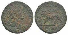 Lydia, Sardes. Caracalla. A.D. 198-217. AE 25 (25.0 mm, 6.28 g, 6 h). AVT KAI M AVP ANTΩNEINOC, radiate head right / CAPΔIANΩN B NEΩKOPΩN, lion walking left, star above, bee to left. BMC 165; SNG von 
