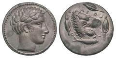 Sicily, Leontinoi. Ca. 455-430 B.C. PB tetradrachm (26.0 mm, 17.16 g, 5 h). BIFACE LEAD / ROSA OFF-METAL TRIAL STRIKE. Laureate head of Apollo right / LEONTINON, head of roaring lion right; around, th