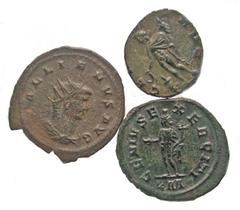 [Roman Imperial]. Lot of 3 Roman Bronze Antoninianii. Claudius II, Carinus, and Gallienus, all Genius reverse types. aVF-near EF. All group lots are sold as-is, returns not accepted. The coins shown a