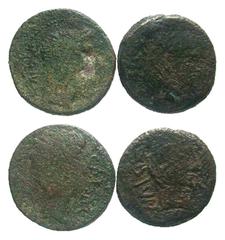 [Roman Republican & Imperatorial]. Lot of 2 Octavian, with Divus Julius Caesar. 38 B.C. AE sestertius or dupondius (South Italian mint. [CAESAR] DIVI F, bare head of Octavian right / [DIVOS IVLIVS], w