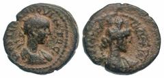 Samaria, Caesarea Maritima. Hostilian. As Caesar, A.D. 251. AE 22 (21.9 mm, 7.16 g, 7 h). HOLSTILIANO QVINTO C, radiate and draped bust right / COL P F AV F C CAES METR S P, bust of Tyche right, drape