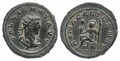 Gallienus. A.D. 253-268. AE antoninianus (22.1 mm, 3.65 g, 5 h). Antioch mint, struck A.D. 262-264. GALLIENVS AVG, radiate and cuirassed bust right / ROMAE AETERNAE, Roma seated left on shield, holdin