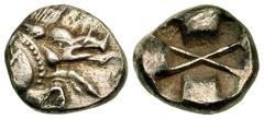 LYCIA. Pre-Dynastic issue, 520-470 BC. AR Third Stater (2.41 gm). Forepart of boar right / Incuse square, three sides with lugs, large X at center. Falghera.33v (denom). SNG.vAul.4054v. Toned VF+. Rar