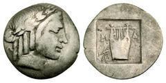 LYCIA, Lycian League, Masicytos. After 168 BC. AR Hemidrachm (1.28 gm). Laureate head of Apollo / Lyre in shallow incuse square. Tr.107. Toned Fine+.