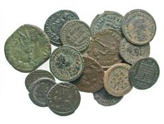 [Roman Imperial]. Lot of 17 Roman Bronze Coins. Herennius Etruscus, Rome / (2) Numerian, Antioch, Tripolis / Constantius I, Cyzicus / Licinius I, Thessalonica / (3) Constantine I, Ticinum, Lugdunum, S