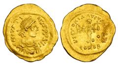 BYZANTINE EMPIRE. Justin II, 565-578 AD. Gold Tremissis (1.49 gm) of Constantinople. Diademed bust / Angel advancing. S.353. aXF.