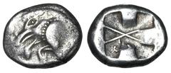 LYCIA. Pre-Dynastic issue, 520-470 BC. AR Stater (9.10 gm). Forepart of boar left / Incuse square, three sides with lugs, large X at center. Falghera.34. SNG.vAul.4050. Toned VF+. Rare.