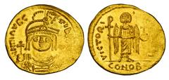 BYZANTINE EMPIRE. Maurice Tiberios, 582-602 AD. Gold Solidus (4.42 gm) of Antioch. Crowned bust facing / Angel standing. S.524. XF.