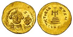 BYZANTINE EMPIRE. Heraklios, 610-641 AD. Gold Solidus (4.45 gm) of Constantinople. Crowned facing busts of emperor & son / Cross on steps. S.738. Near Mint. ex. Neubecker collection.