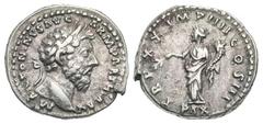 Marcus Aurelius. A.D. 161-180. AR denarius (19.1 mm, 3.50 g, 11 h). Rome mint, struck A.D. 166. M ANTONINVS AVG ARM PARTH MAX, laureate head right / TR P XX IMP IIII COS III, PAX, Pax standing left, h