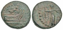 Lycia, Phaselis. Ca. 190-167 B.C. AE 18 (17.7 mm, 3.79 g, 11 h). Prow of galley right; above, Nike flying right, holding wreath / Φ-A, Athena advancing right, brandishing spear and holding shield. SNG