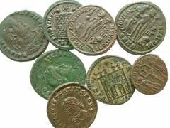 [Roman Imperial]. Group lot of 8 Late Roman Imperial Bronzes. A group lot of 8 Late Roman Imperial Bronzes. Theodosius I (1) / Licinius II (1) / Constantine I, Lyons mint (1) / Licinius I (1) / Consta