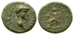 Lydia, Mostene. Nero. As Caesar, A.D. 50-54. AE 17 (16.70 mm, 2.72 g). Magistrate Pedanius. NEON KAICAPA, bare head right / EΠI ΠEΔANIOY MOCTHNΩN, Demeter, polos on head, seated left on stool, holding