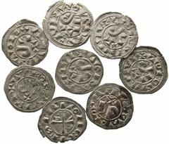 [Medieval]. Lot of 8 French Medieval Obols, Raymond V-VI. France, Provincial. Toulouse. Raymond V-VI. 1148-1249. AR obol. RAMON COMES, cross pattée; S in top quarter / + TOLOSA CIVI, PAX clockwise in 