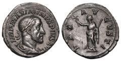 MAXIMINUS I THRAX, 235-238 AD. AE Limes Denarius (2.87 gm). Laureate draped and cuirassed bust / Pax standing holding branch and scepter. RIC.12 cf. XF, brown patina. These AE denarii are thought to b