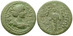 Lydia, Acrasus. Plautilla. Augusta, A.D. 202-205. AE 19 (18.92 mm, 3.86 g, 7 h). · ΦOV · ΠΛ - AVTIΛΛ - A, draped bust right / AKPAC - IΩTΩN, cultus statue of Artemis Ephesia facing, flanked by stags; 