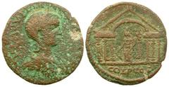 Phoenicia, Ake-Ptolemaïs. Aquilia Severa. Augusta, A.D. 220-221. AE 28 (27.56 mm, 10.55 g, 7 h). IVL AQVILIA SEVERA AVG, disdemed and draped bust right / COL PTOL, Hexastyle temple with central arch w