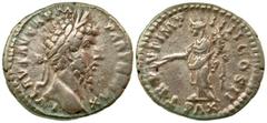 Lucius Verus. A.D. 161-169. AR denarius (18.91 mm, 3.35 g, 2 h). Rome mint, struck A.D. 166. L VERVS AVG ARM PARTH MAX, laureate head right / TR P VI IMP IIII COS II, PAX, Pax standing left, holding o