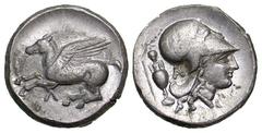 United States Akarnania, Leukas. 320-280 B.C. PB stater (21.7 mm, 11.36 g, 6 h). BIFACE LEAD / ROSA OFF-METAL TRIAL STRIKE. Pegasos flying left, Λ below / Helmeted head of Athena right; A behind head,