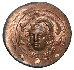 United States Sicily, Syracuse. Second Democracy. 466-405 B.C. Copper tetradrachm (34.8 mm, 11.45 g). UNIFACE COPPER / ROSA OFF-METAL TRIAL STRIKE. Uniface / EYKΛEIΔA, ΣYPAKΩΣIΩN, Head of Athena, faci