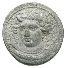 Exonumia Sicily, Syracuse. Dionysios I. 405-367 B.C. PB tetradrachm (27.8 mm, 21.89 g). UNIFACE LEAD / ROSA OFF-METAL TRIAL STRIKE. APEΘOΣA in obverse margin, Head of Arethusa facing slightly left, we