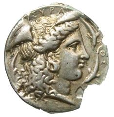 Exonumia Sicily, Syracuse. Deinomenid Tyranny. 485-466 B.C. Tin tetradrachm (28.1 mm, 0.49 g). UNIFACE TIN / ROSA OFF-METAL TRIAL STRIKE. Uniface / ΣYPAKΩΣIΩN, Diademed head of Arethusa right; four do